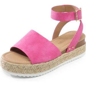DREAM PAIRS Women's Platform Espadrilles Casual Ankle Strap Wedge Sandals Comfortable Dressy Summer Shoes (7, Hot Pink)