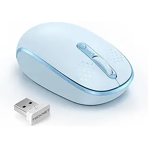 TECKNET Wireless Mouse, 2.4G Quiet Computer Mouse with USB Receiver, 4 Buttons Portable Cordless Mice for Chromebook, Laptop, PC, Mac, 800/1200/1600 DPI - Blue