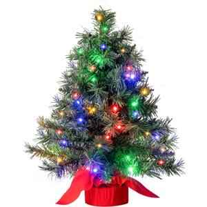 24"/2FT Small Tabletop Christmas Tree with Multi-Color LED Lights, Table Top Christmas Decorations Pre-lit Artificial, Green Mini Lighted Tree for Xmas Decorations Indoor Party Décor