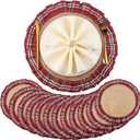 12 Set Round Christmas Plaid Placemats 15.7 Inch Christmas Checkered Tartan Table Mats Xmas Faux Burlap Fabric Table Mats for Xmas Holiday Dinner Party Decoration(Red White)
