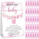 51 Pcs Baby Shower Games Supplies Cool Baby Shower Game Include Don't Say Baby Sign and 50 Baby Shower Clothespin Plastic Clothespins Baby Shower Party Supplies for Gender Reveal (Pink)