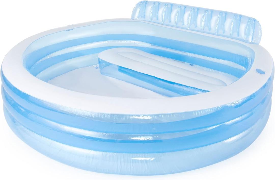 INTEX Swim Center Inflatable Family Lounge Pool: Built-In Bench Cup Holder 156 Gallon Capacity 90" x 86" x 31" Blue