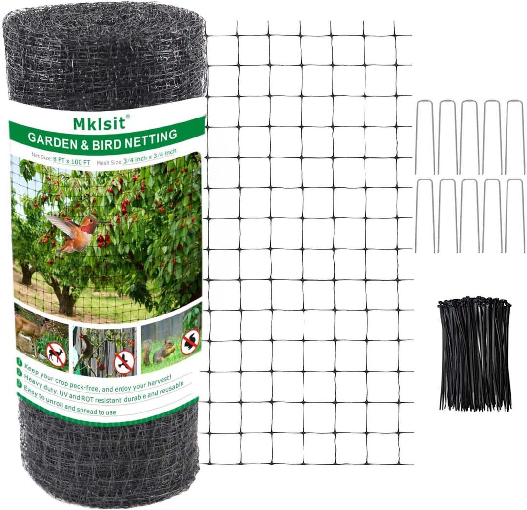 Mklsit Deer Netting Fence, 8ft x 100ft Bird Netting Heavy Duty Garden Netting for Garden Protection Fruit Trees Vegetable Plants Against Birds, Deer and Other Animals (Black)