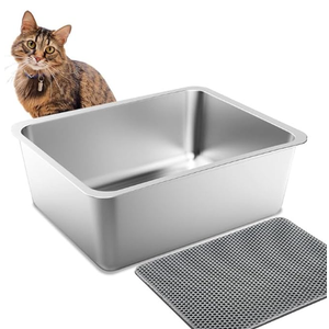 UWANGPET Stainless Steel Cat Litter Box,Odour Proof Litter Pan, Non-Stick, Easy to Clean, Rust Resistant, Non-Slip Rubber Feet