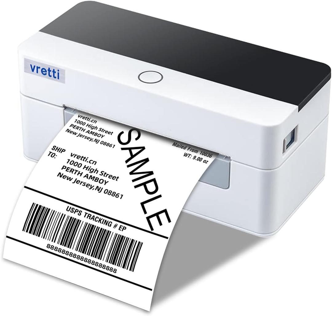 vretti Shipping Label Printer, 4x6 USB Desktop Barcode Label Printer for Small Business & Shipping Packages Compatible with Mac, Windows, Linux, UPS, USPS