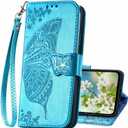 For Samsung Galaxy A36 5G Phone Case Wallet,Women Flip Cover with Credit Card Holders Butterfly Embossed PU Leather Stand Wrist Strap Purse Protective Case (Blue)