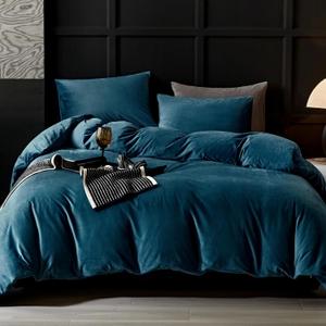 WARMDERN Blue Flannel Velvet Duvet Cover King Size Duvet Cover Bedding Sets, 3pcs Ultra Soft Luxury Textured Modern Crystal Velvet Duvet Covers with Zipper Closure(Blue, King)