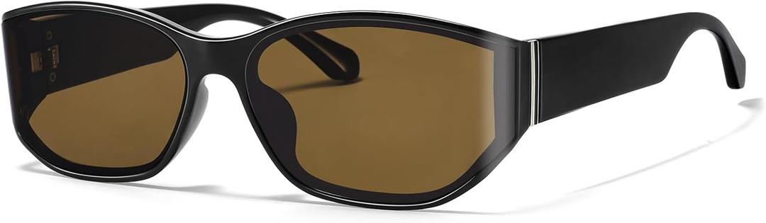 MUDIWRLO Wrap Around Sunglasses for Women Men Curved Rectangle Sun Glasses Fashion Trendy Fashion Shades(Brown)