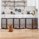 Dog Gates for the House Doorways Extra Wide 110 Inches Wood Freestanding Pet Gates for Dogs Indoor Fence with Support Stands (Espresso)