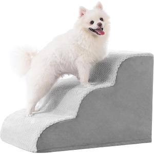 MIHIKK Dog Stairs Ramp, Curved 3-Step Dog Steps for Small Dogs and Cats, Pet Stairs for High Beds and Couch with Anti-Slip Washable Cover and Durable High Density Foam, Grey