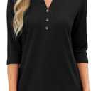 JomeDesign Womens Tops 3/4 Sleeve V Neck Shirts Dressy Casual Tunic Blouses Summer Tees (L)