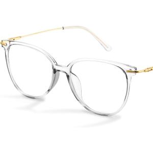 Gaoye Blue Light Blocking Glasses - Trending Round TR90 Frames, Metal Arms, UV400 Protection - Matching Soft Case (1-transparent Frame/Transparent Lens)