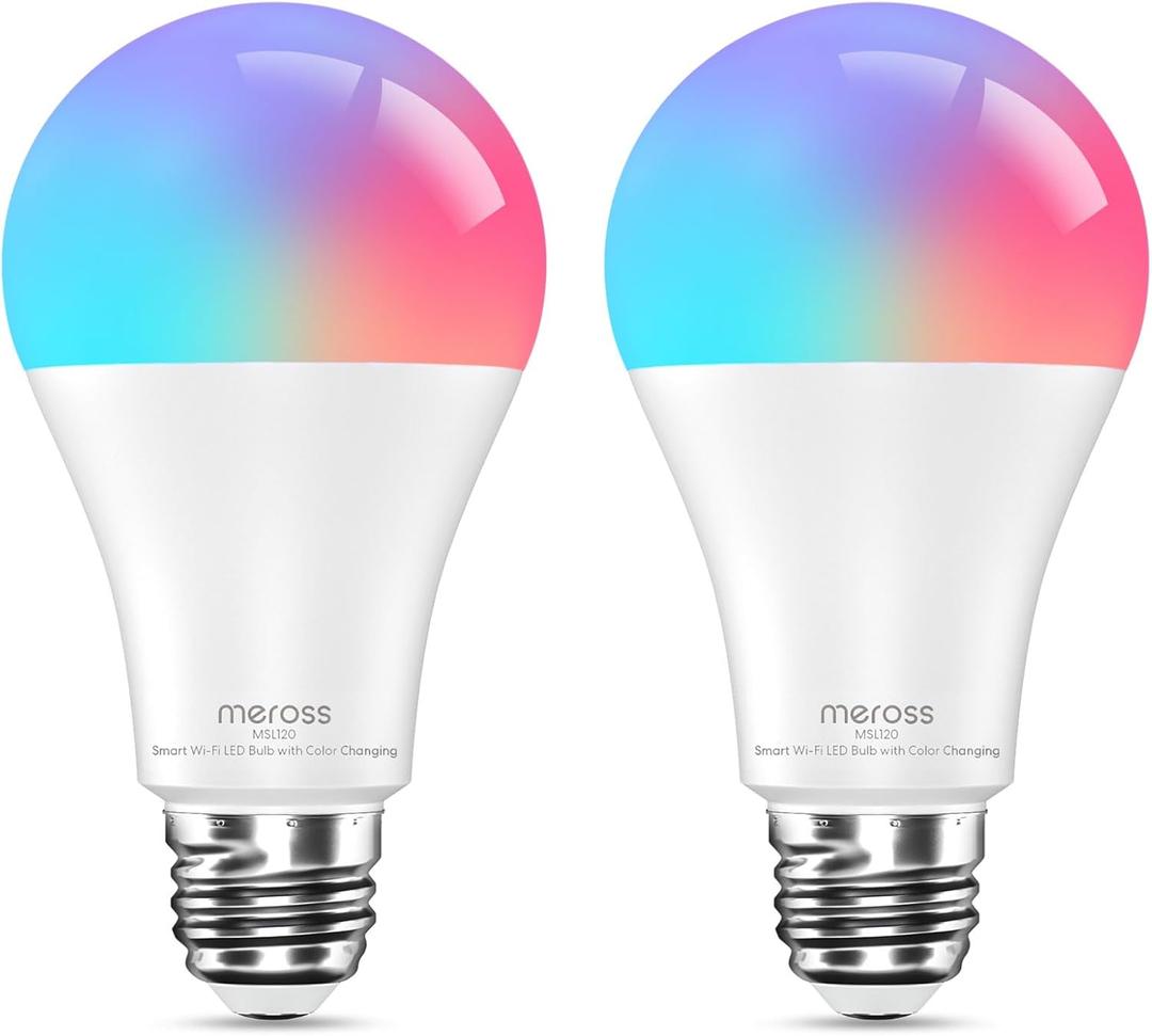 meross Wi-Fi Smart Light Bulb, Color Changing Led Bulbs Compatible with Alexa and Google Home, 2700K-6500K Tunable White, 810 Lumens 60W Equivalent, A19, E26, 2 Pack