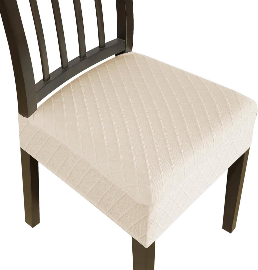 Stretch Seat Covers for Dining Room Chairs Set of 4,Dining Chair Covers, Jacquard Kitchen Chair Covers,Removable Washble Dining Room Chair Seat Cover,Chair Slipcovers Protector (Beige)