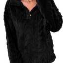 BLENCOT Womens Casual Button Down Collar Pullover Fleece Sweatshirt Long Sleeve Tops Warm Sherpa Coat Jacket Pockets, Size S