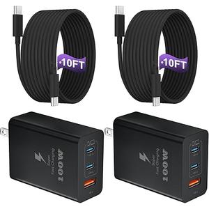 USB C Charger Block 100W, 3Port GaN Super Fast Charger, Type C Wall Charger Adapter with 10ft USB C Charging Cable for MacBook Pro/Air,iPad Pro, iPhone 16/15Pro, Galaxy S24/S23 and More[2 Pack]Black