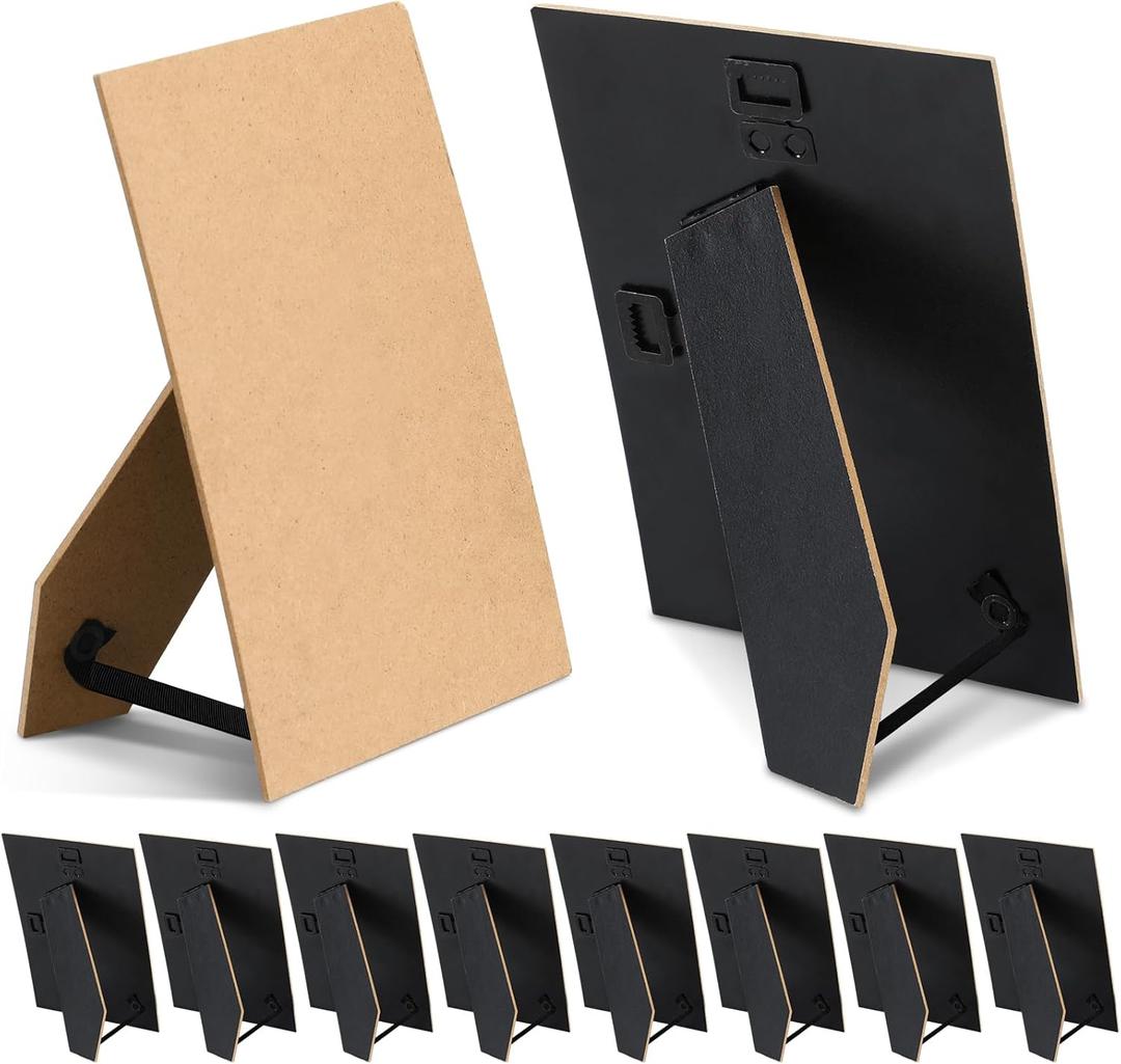 Briwooody 10 Pcs Black Easel Back for Picture Frame 5 x 7 Inch DIY Backing Board with 2 Metal Hinged Hangers for Photo Frames Tile Art Tabletop Wall Mounting, Vertical or Horizontal