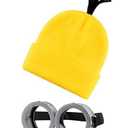 2Pcs Costume Accessories Adult Steampunk Goggles Glasses Yellow Beanie Knit Hats Women Kids Halloween Cosplay Party