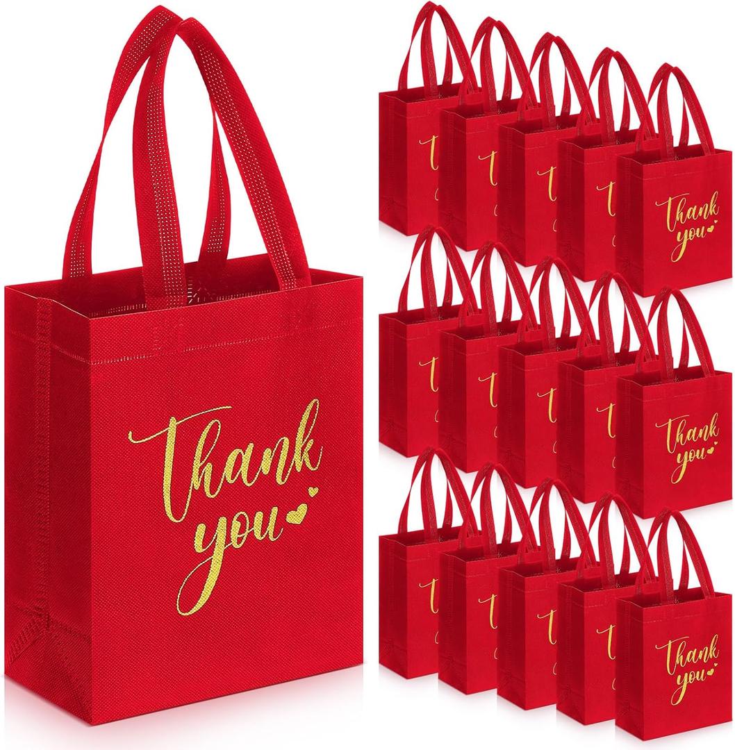 Sweetude 30 Pcs Thank You Gift Bags with Handles Bulk Reusable Goodie Bag Non Woven Foldable Handbag for Christmas Wedding Bridesmaid Gifts(10 x 8 x 4 Inch,Burgundy)