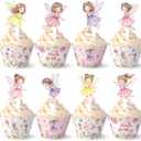 96 PCS Fairy Cupcake Topper Decoration - Birthday Party Cupcake Wrappers Decor Wing Ballet Dancer Cake Pink for Bridal Shower Birthday Party Supplies