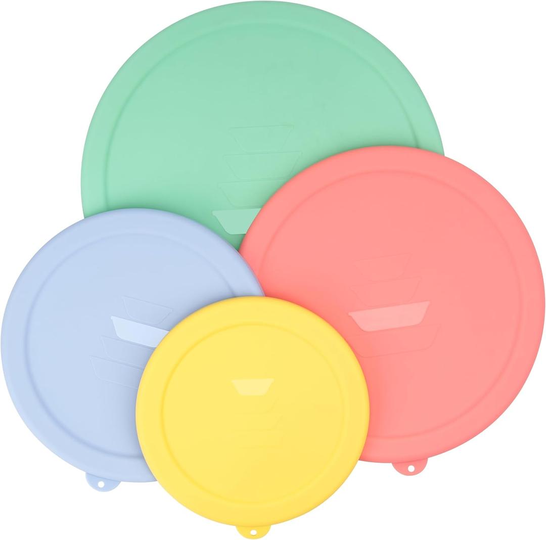 Silicone Replacement Lids Only Fit for Pyrex 322 1 Quart | 323 1.5 Quart | 325 2.5 Quart | 326 4 Quart Prepware Glass Mixing Bowls, Food Grade, Dishwasher & Microwave Safe (Bowl not included)- 4 Pack