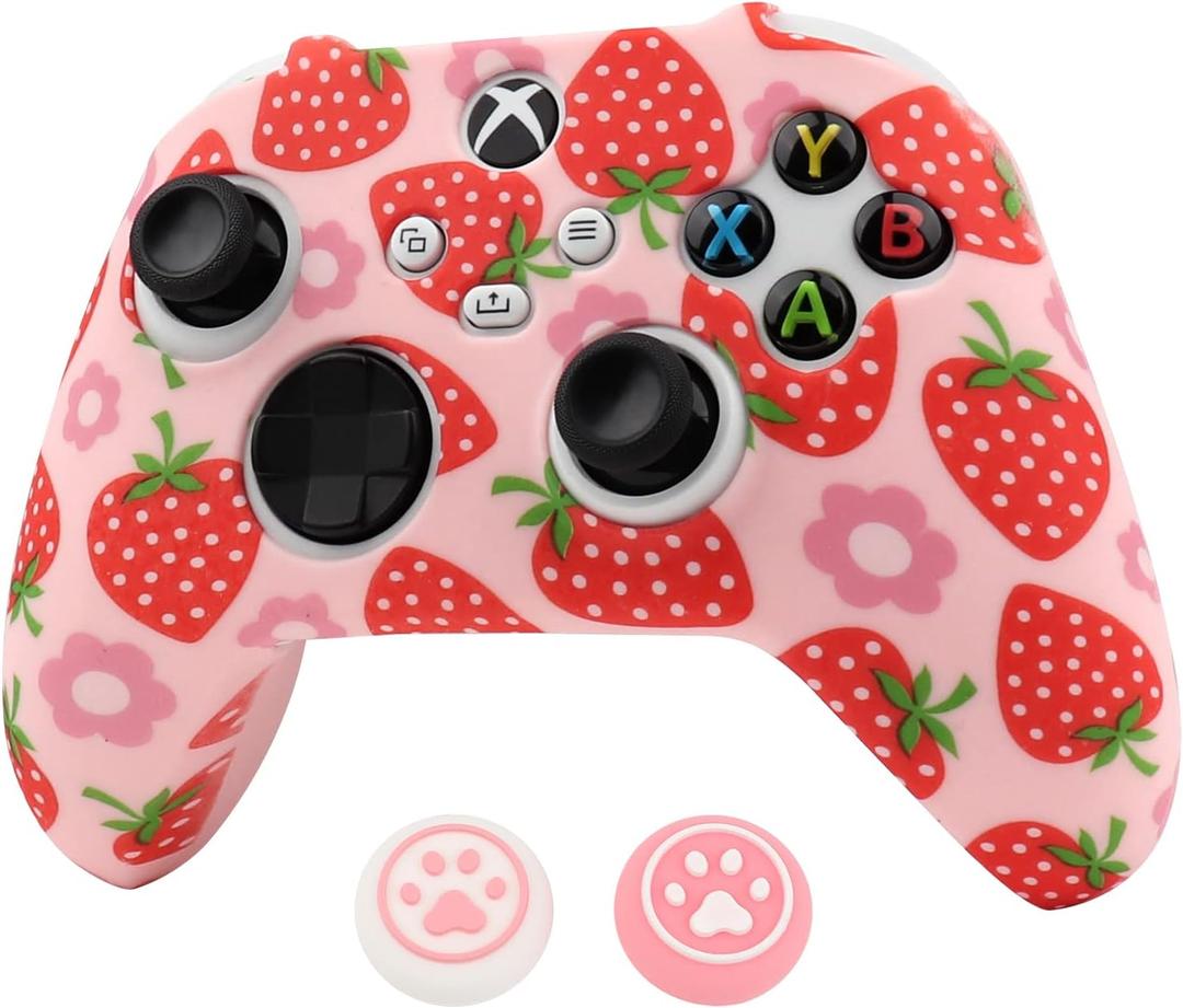 RALAN Controller Skin for Xbox Series, Anti-Slip Silicone Controller Cover Protector Case Compatible for Xbox Series Wireless/Wired Gamepad Joystick with 2 Cute Thumb Grips Caps (Pink)