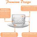 Atarvana 6 Pack Glass Tea Cups and Saucers Set with Spoons, Glazeal Stackable 5.41oz/160ml Heat-Resistant Espresso Cups, Transparent Tea Glass for Cappuccino, Latte, Cafe and Home Kitchen Use