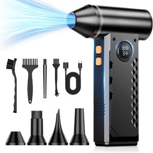 Compressed Air Duster, 150000RPM Electric Air Duster with LED Display & Light, 4 Gear Adjustable Cordless Air Blower, Rechargeable Brushless Motor Turbo Fan for Keyboard, Electronic Devices, Home, Car (Black Orange)