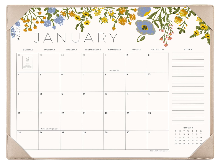 Desk Calendar 2026 with Desktop Mat, Cabbrix Large Desk Pad Calendar 22 x 17 Inch Runs From January 2026 to June 2027, Floral Design Calendar 2026 for Home School and Office (Apricot)