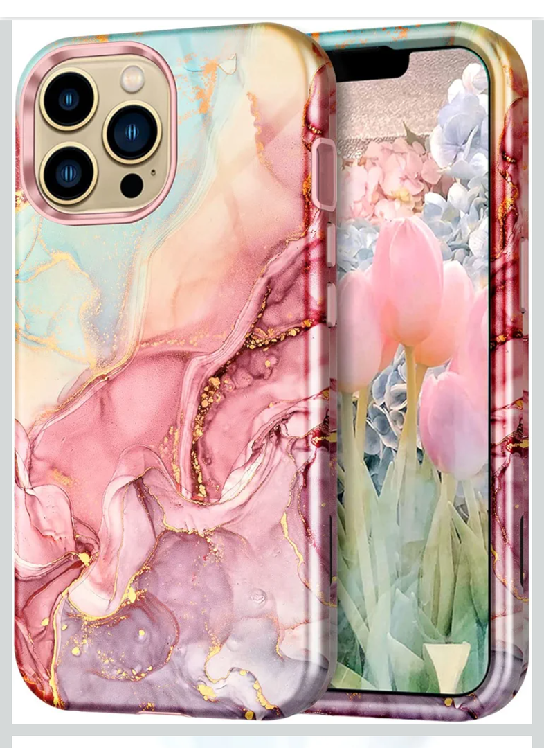 Btscase Compatible with iPhone 13 Pro Max Case 6.7 Inch 2021,Marble Pattern 3 in 1 Heavy Duty Shockproof Full Body Rugged Hard PC+Soft Silicone Drop Protective Women Girl Phone Cases, Rose Gold