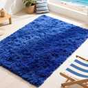 Small Bedside Rug, 3x5 Non Slip Fluffy Shaggy Entryway Throw Rugs for Bedroom Living Room, Indoor Floor Carpet for Kids Girls and Boys, Nursery Rooms Mat, Home Decor Aesthetic, Blue