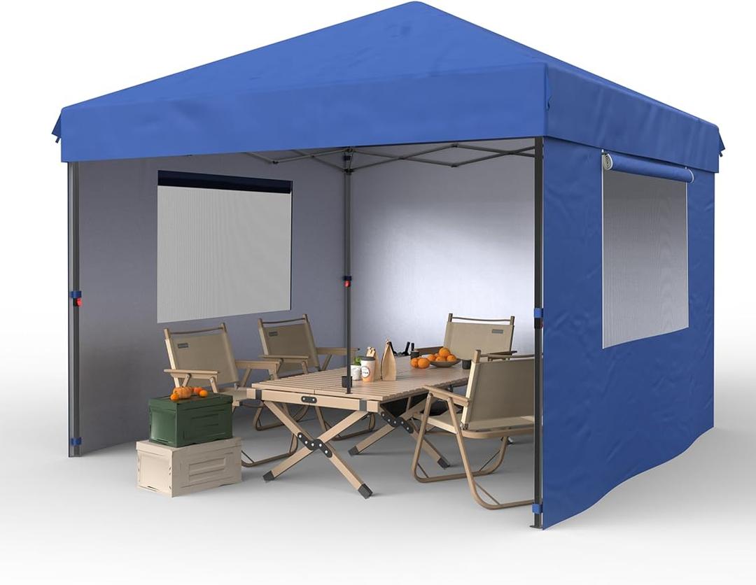 Garvee 10x10 Outdoor Pop Up Tent, Single Person Canopy Tent, Heavy Duty Commercial Instant Tent, 3 Sidewalls+Blue