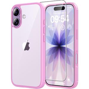 2 x TAURI for iPhone 17 Case, Anti-Yellowing with Screen Protector, Military-Grade Protection Shockproof Slim Phone Case for iPhone 17, Pink