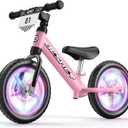 besrey Toddler Balance Bike 2 Year Old: Sturdy All-Metal Frame + 12" Auto-Light Wheels & Bonus 4 Stickers + Customize Plate, Toddler Bike with Adjustable Seat for Kids 2-5 Gift Bike for Boys Girls