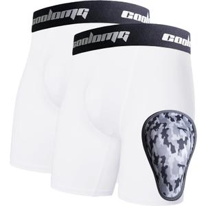 COOLOMG 2-Pack Boys Baseball Underwear with 1 Soft Protective Athletic Cup, Youth Compression Shorts for Football MMA (Small, White)