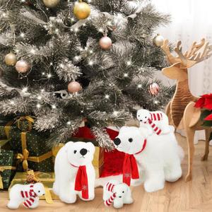 5 Pcs Large Christmas Polar Bear Decoration Set Christmas Tree Ornament White Polar Bear Stuffed Animal Plush Cuddly for Winter Tree Decoration(Red Scarf)