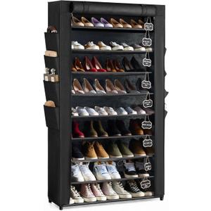 RevoHome Shoe Rack with Cover, 10 Tier Shoe Organizer for Closet, Holds 55 Pairs, Vertical Space Saving Shoe Storage Shelf with 8 Side Pockets & Chalkboard Labels for Entryway, Bedroom, Dorm, X-Large