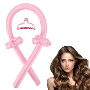 2 x heatless curls overnight hair curlers to sleep in Silk Curl Rod Headband for Long Hair Foam Curly Ribbon Styling Tool (Pink，Satin)