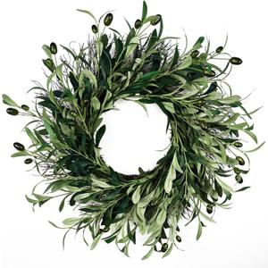 Lovee Olive Leaf Wreath - 20 Inch Green Greenery Wreath with Olive Leaves for Front Door, Window, Christmas, Wedding Decor