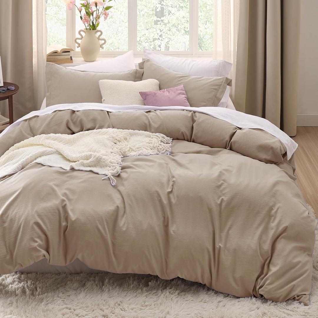 Bedsure Light Brown Oversized King Duvet Cover - 3 Pieces Prewashed Cotton-Like Polyester Soft Bedding Set, Includes 1 Duvet Cover 120x98 Inches with Zipper Closure & 2 Pillow Shams, No Comforter