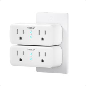 TESSAN 2 Pack Smart Plug, WiFi Smart Outlet with Dual Sockets, Compatible with Alexa and Google Home, Remote Control Outlet with Timer Function, Voice Control, Surge Protection, 2.4GHz WiFi Only