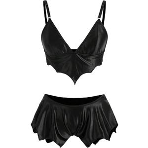SOLY HUX Womens Lingerie Set Spaghetti Strap 2 Piece Goth Wireless Bras and Panties Set (Small, Pure Black)