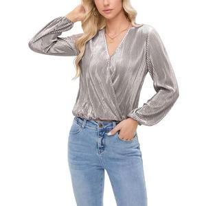 EasyFair Women Long Lantern Sleeve Shirts Dressy Casual Loose Fit Fall V Neck Blouses Date Night Tops, X-Small
