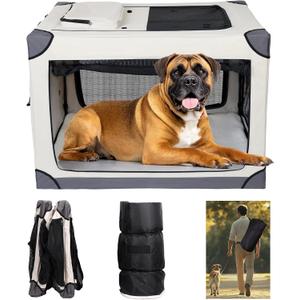 42 Inch Foldable Dog Crate - Portable Puppy Travel Crate Kennel for Large Dog, 4-Door Pet Crate with Mesh Windows, Indoor & Outdoor