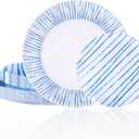 U-QE 20Pcs Blue Plastic Plates - Blue Stripes Plates Disposable Heavy Duty, Fancy Stripes Pattern Perfect for Weddings, Tea Parties, Holidays - 10.25" Dinner & 7.5" Dessert Plastic Plate