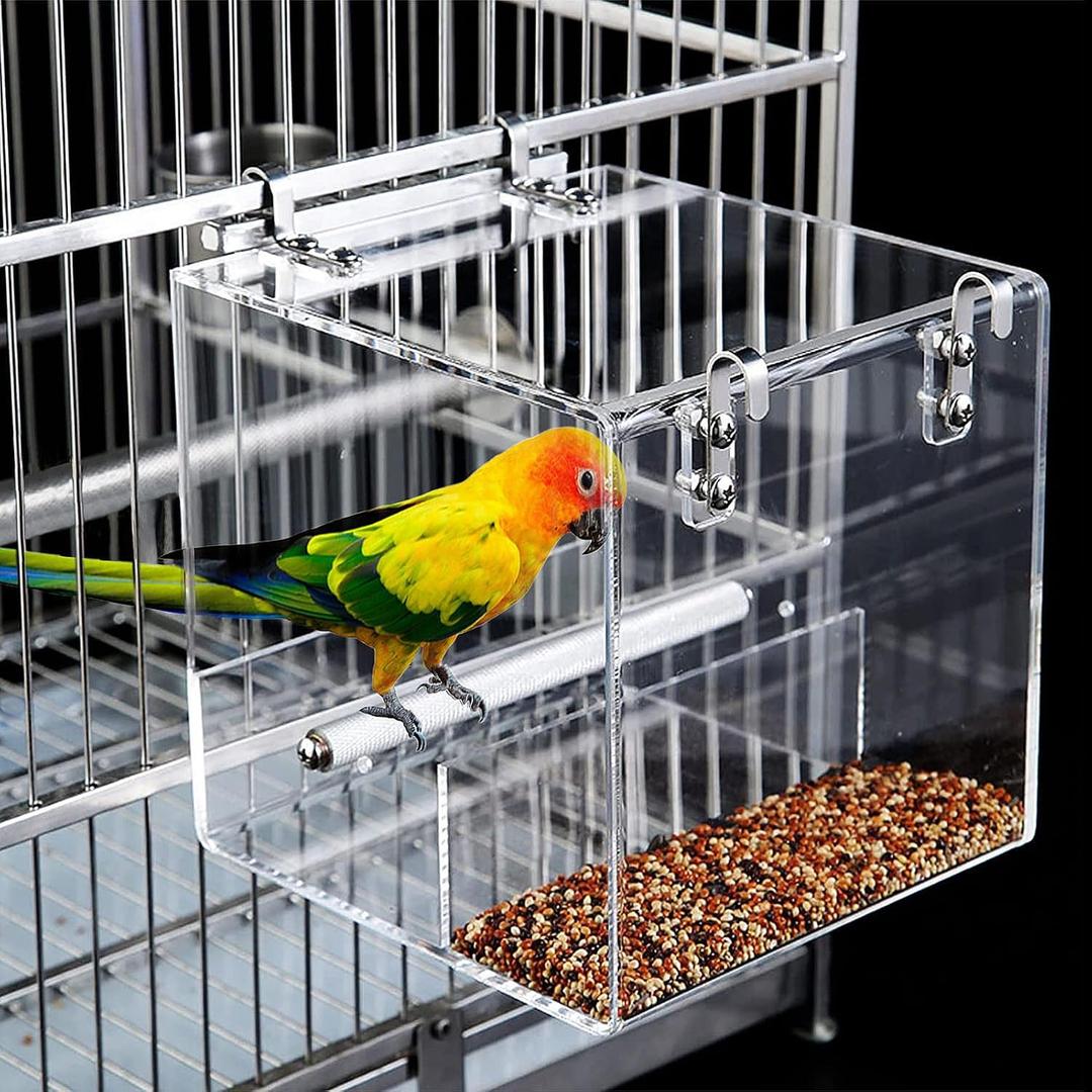 No Mess Bird Feeder for Cage Automatic Acrylic No Spill Bird Feeder for Parakeet Parrot Cockatiels Cockatiels Lorikeet Lovebirds 6.4inch, Medium 