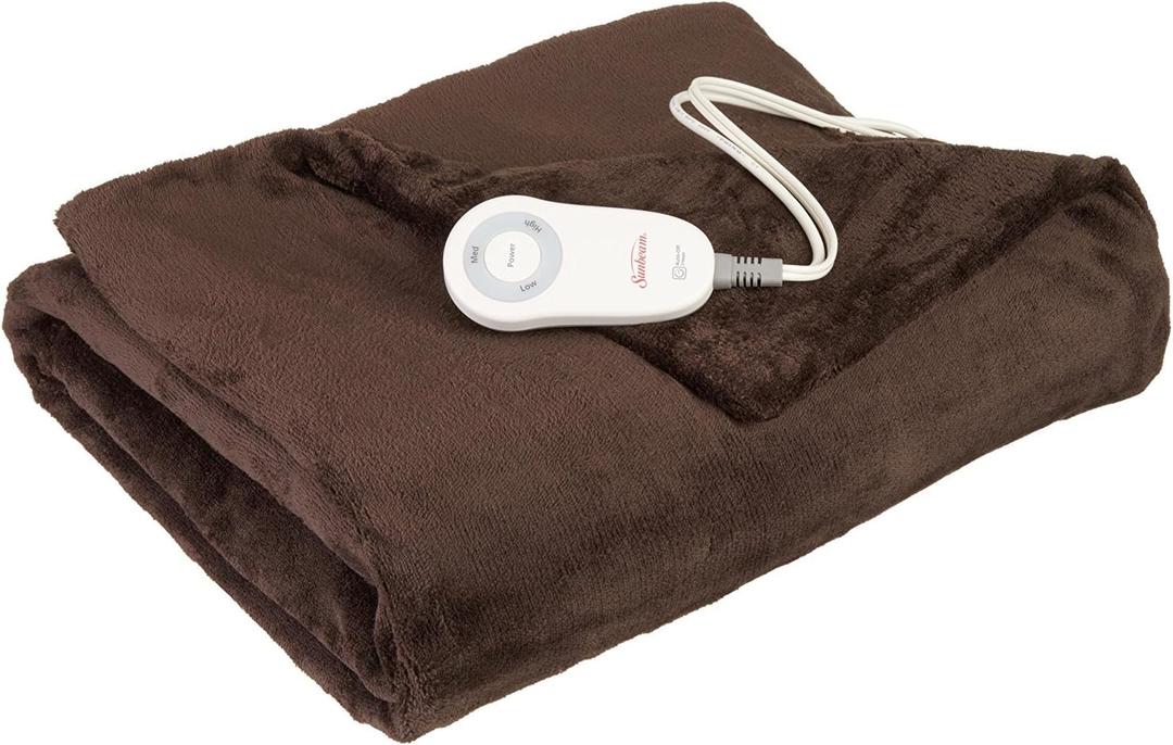 Sunbeam Electric Throw Royal Luxe Microplush Heated Blanket, 4 Heat Settings, 4-Hour Auto Shut-Off, Fast Heating, Warm and Cozy, Walnut Color, 50" x 60"