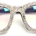 mincl Fashion style Bling Rhinestone Square Reading Glasses For Women Shiny Diamond Blue Light Blocking Eyeglasses (black, 2.5, multiplier)