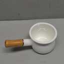 DEAYOU Enamel Milk Pot, 0.6 Quart Mini Butter Warmer Saucepan with Insulated Wooden Handle and Dual Pour Spout, Nonstick Small Soup Pot for Stove Top, Home, Kitchen, Cooking, Heating, Boiling, 18 Oz