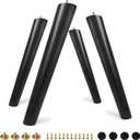 FoDau770 Black Rubber Wood Furniture Legs 16 Inches, Slant Tapered Wood Feet Mid Century Table Legs Set of 4, 5/16" UNC Screw-in Furniture Feet - Max Leg Diameter 2.3"